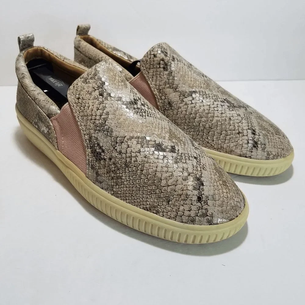 Nurture Brayline Slip On Snake Print Leather Sneakers Shoes Womens Sz 7.5